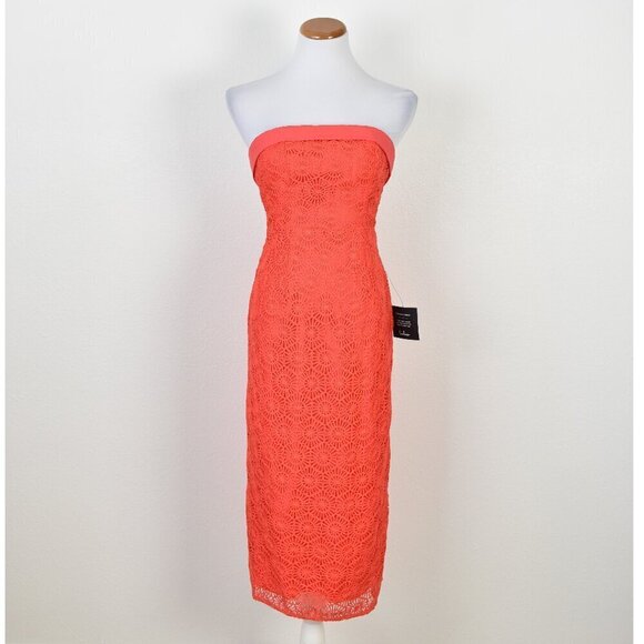Lulus Dresses & Skirts - Lulu's Chic Intent Bright Red Crochet Textured Strapless Midi Dress NEW - XS